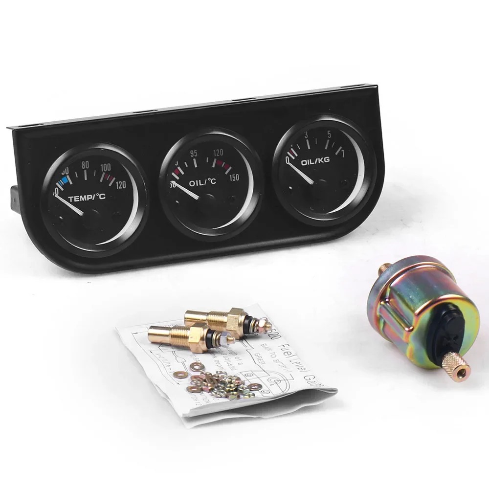 

Car Meter 52MM 2-inch 3 in 1 Triple Gauge Kit with Sensor Oil Temp Water Temp Oil Pressure Combination Gauge Gauge 52MM