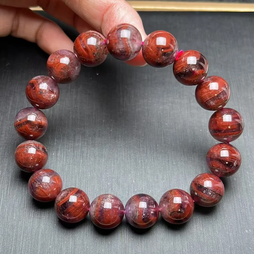 Natural Red Auralite 23 Cacoxenite Beads Eye Bracelet 12mm Canada Gemstone Women Men Clear Round Beads Jewelry AAAAA