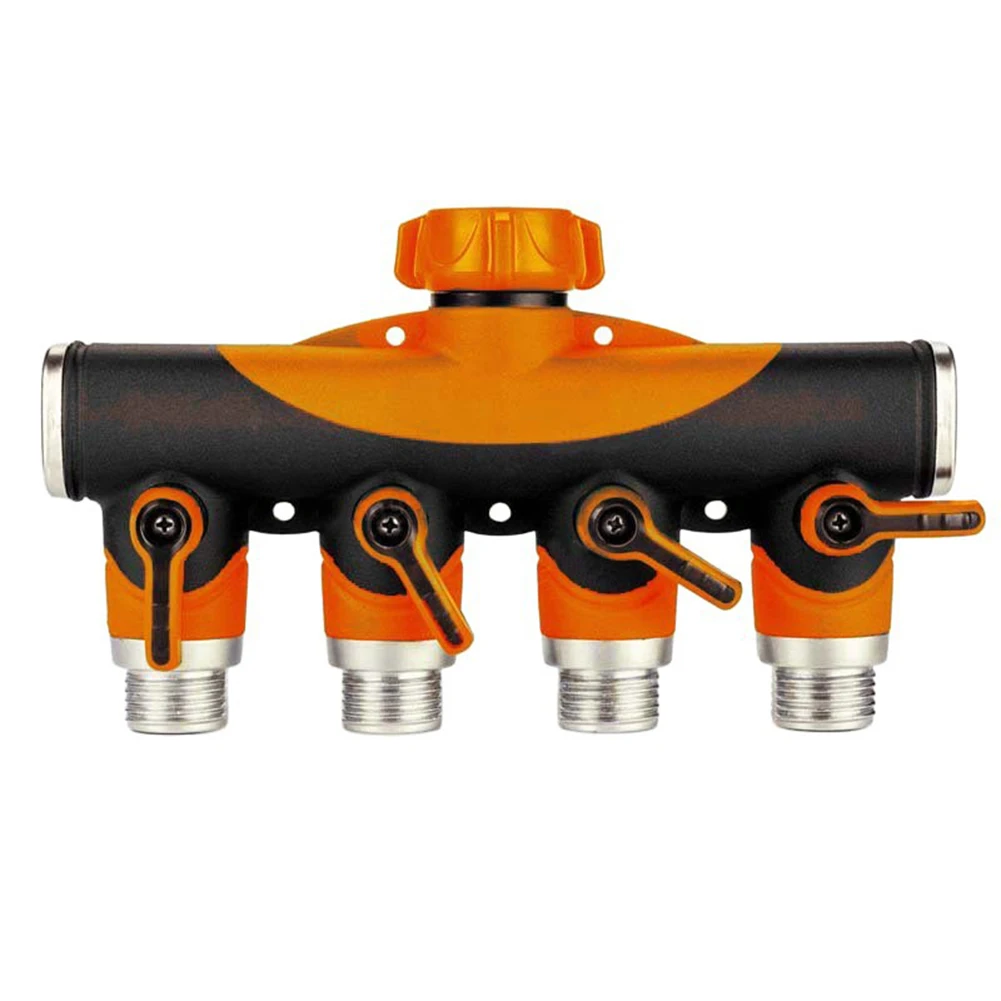 

34 inch 4 way hose splitter for garden use brass and plastic adapter with independent shut off for For Outdoor faucet