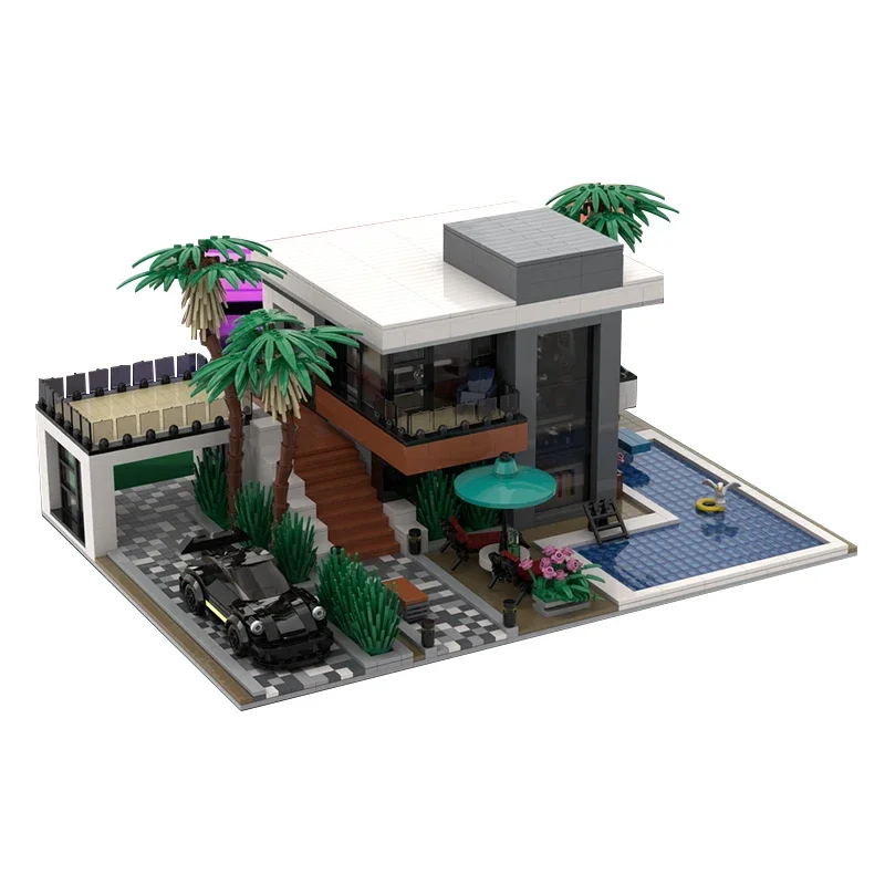 Urban Street View รุ่น Moc อาคารอิฐ Modern Custom House เทคโนโลยี Modular Blocks ของขวัญของเล่นคริสต์มาส DIY ชุดประกอบ
