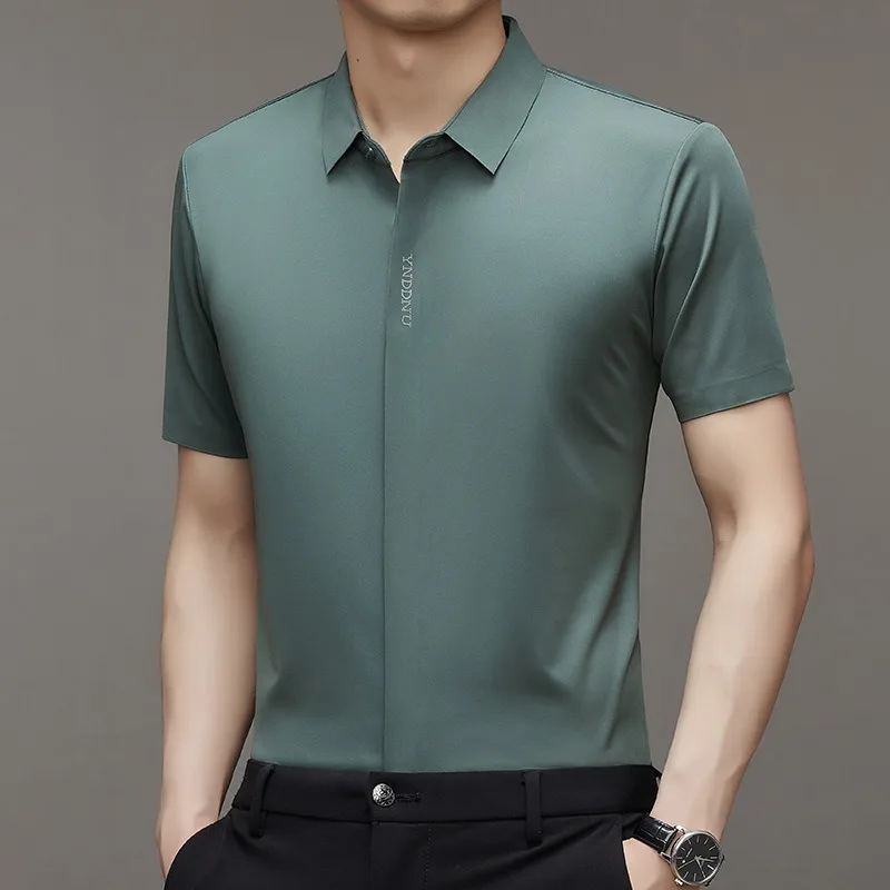 Premium Men Business Shirts Anti Wrinkle Button Invisible Quality Elastic Luxury Non Iron Top Cool Feel Shirt 2Pcs Set Wholesale