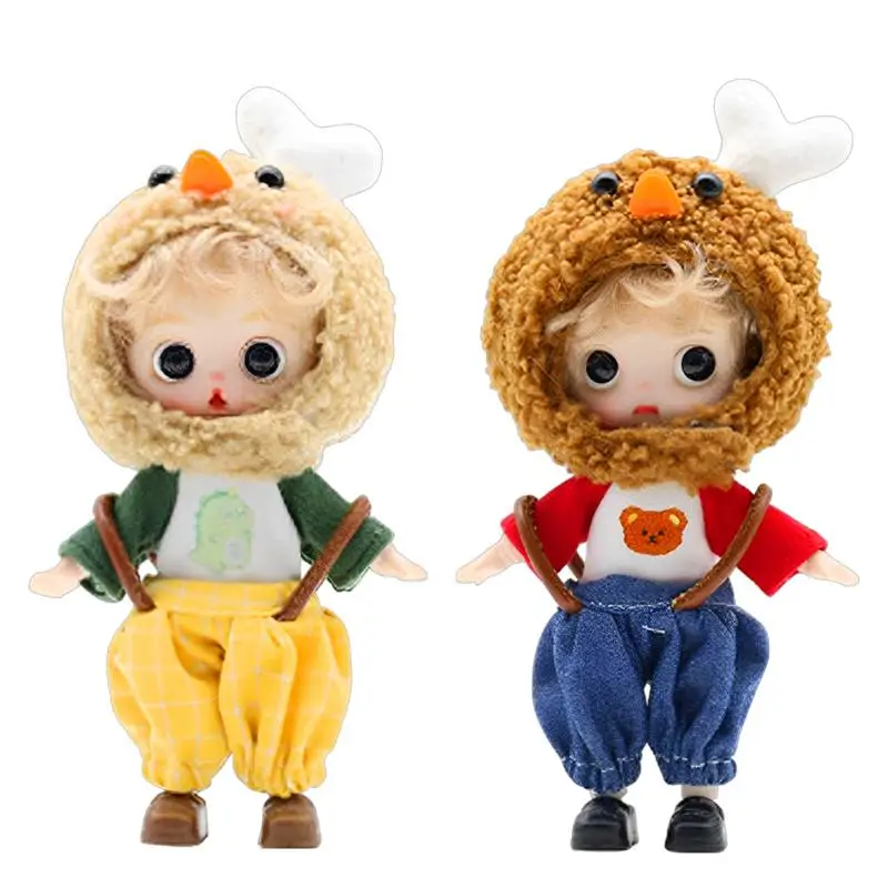 Anime Dolls For Girls Fried Chicken Headgear Toys With Clothes Outfit 3D Eyes Imaginative Pretend Dresses Up Doll For Girls Boys