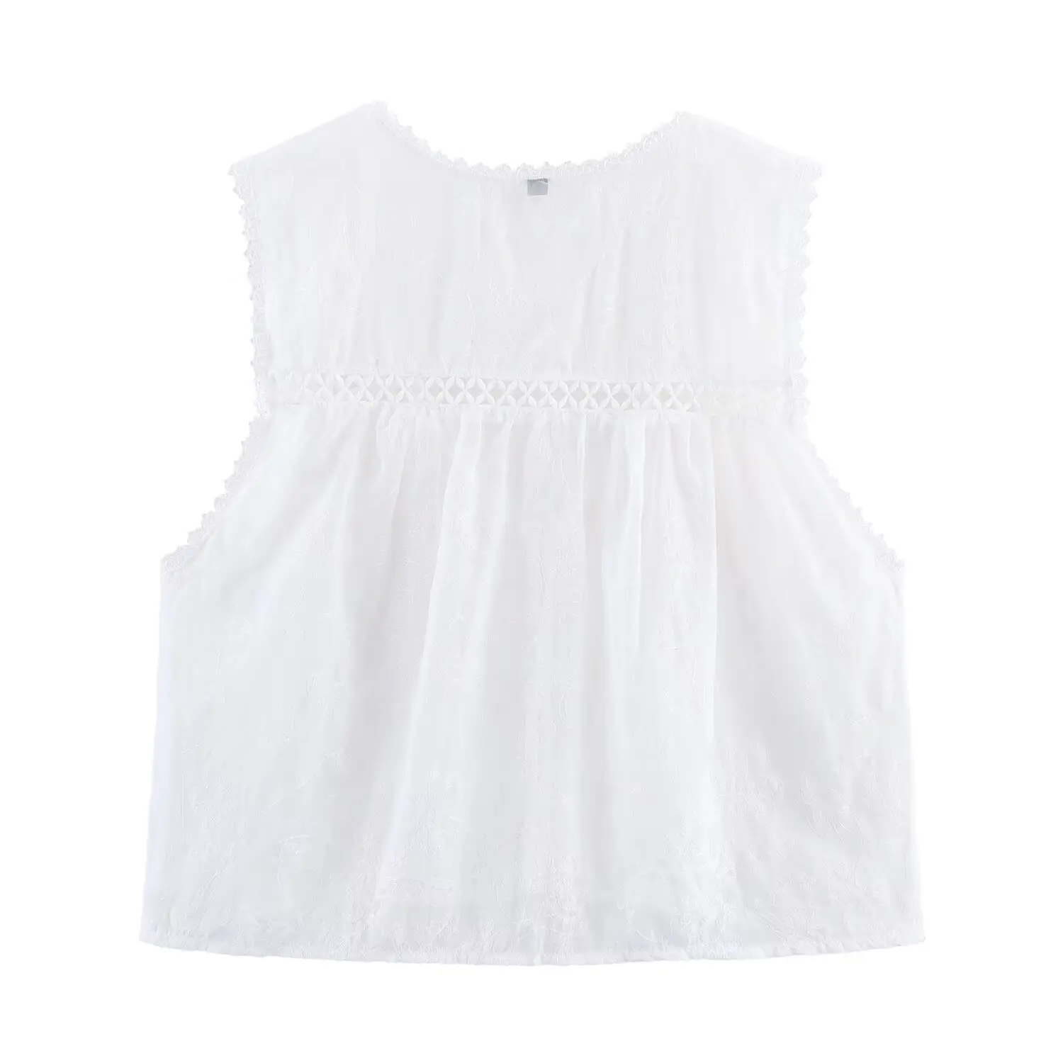 

ZBZA Spring New Women's Faionable Embroidered Vertical Ruffle Decorative irt Straight Cut Polyester Single Piece Summer