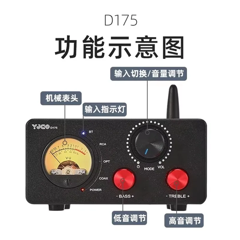 D175 TPA3251 Digital Amplifier 175W+175W Fiber Coaxial Bluetooth 5.1 ES9038 Decoding VU Header HIFI Amplifier Audio