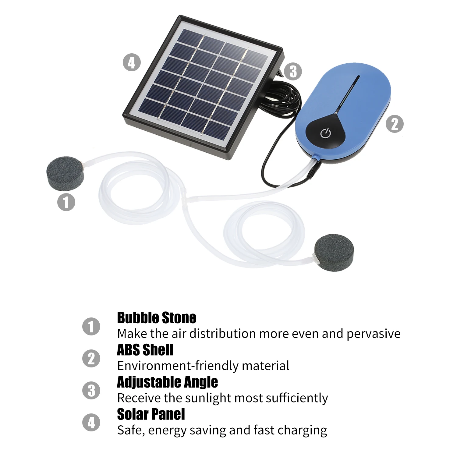 Solar Air Pump Built-in Rechargeable Battery Solar Oxygen Pump Aquarium Fish Tank Oxygen Pump for Fish Tank Outdoor Pond