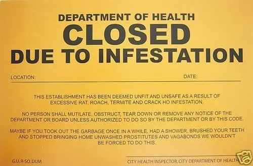 Humiliating Prank Sign - 'Closed Due to Infestation' Funny Gag Joke --Tin Sign
