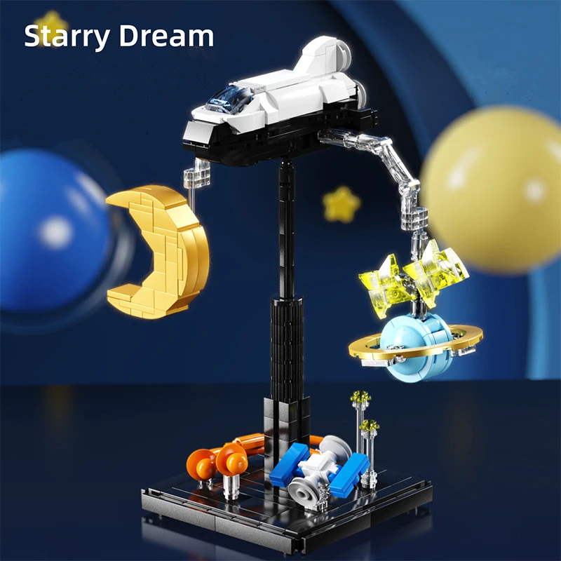 Creative Expert Starry Dream Balance Building Blocks Model Display Space Satellite Aircraft Planets Stars Bricks Sets Kids Toys