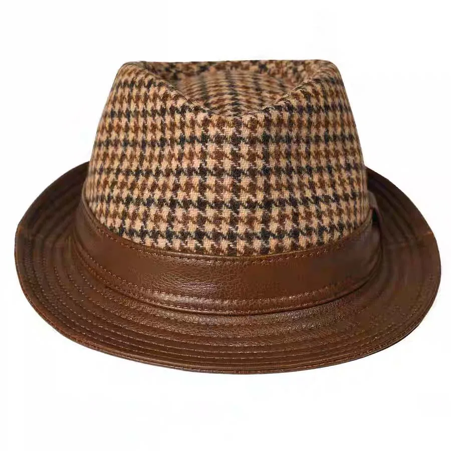 Winter Genuine Leather Wool Top Hats For Men/Women British Gentlemen Wide Brim Stetson Fedoras 55-60cm Fitt Woolen Fedoras