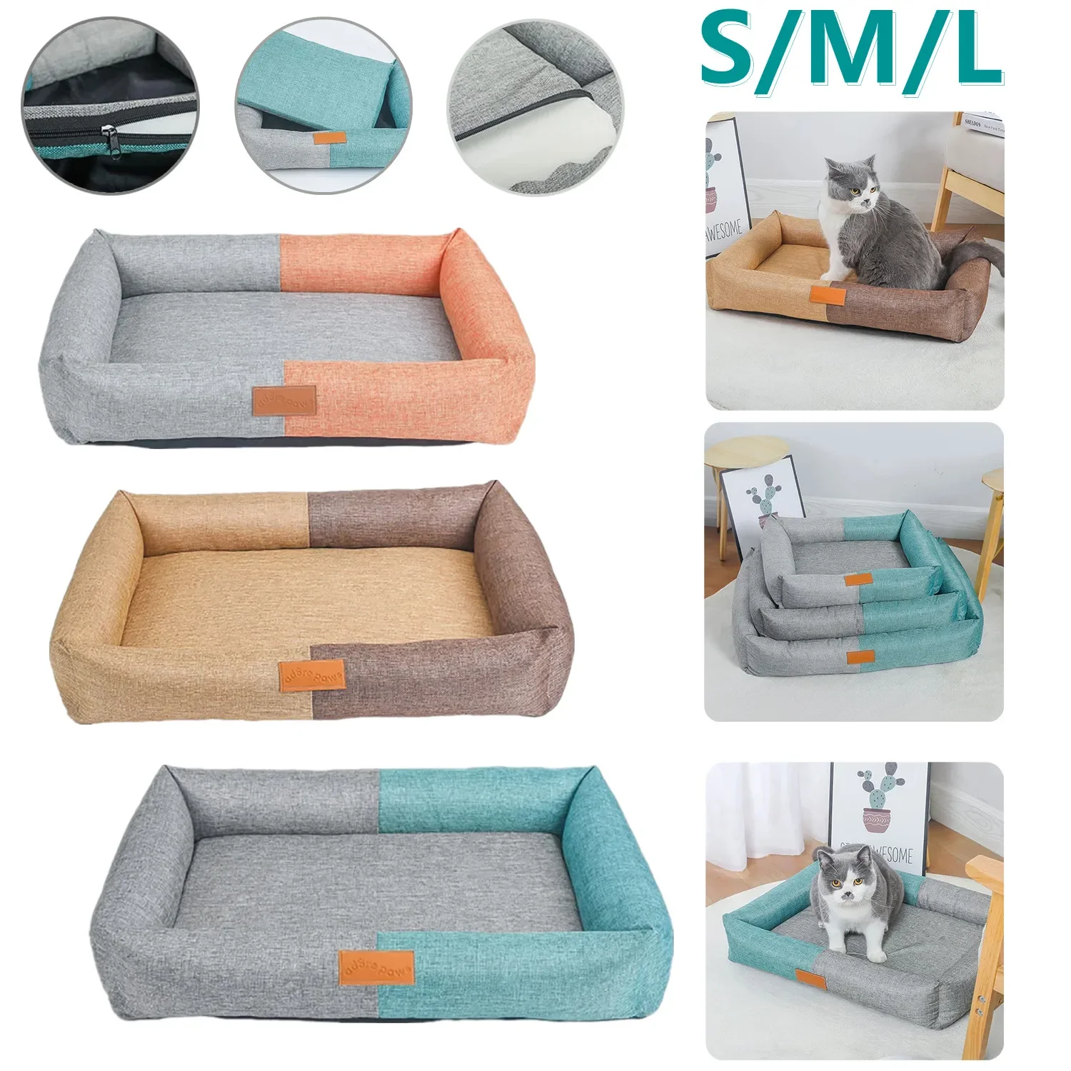 

S/M/L Sponge Pet Mat Linen Fabric Dog Kennel with Zipper Detachable and Washable Dog Bed Comfortable/ Breathable/and Dog Mat