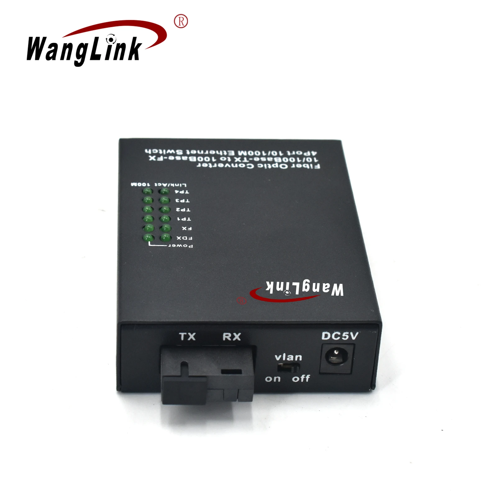 

Wanglink 1*SC Fiber 4*RJ45 10/100Mbps 20KM Fiber Media Converter Single Mode Fiber Optical Equipment