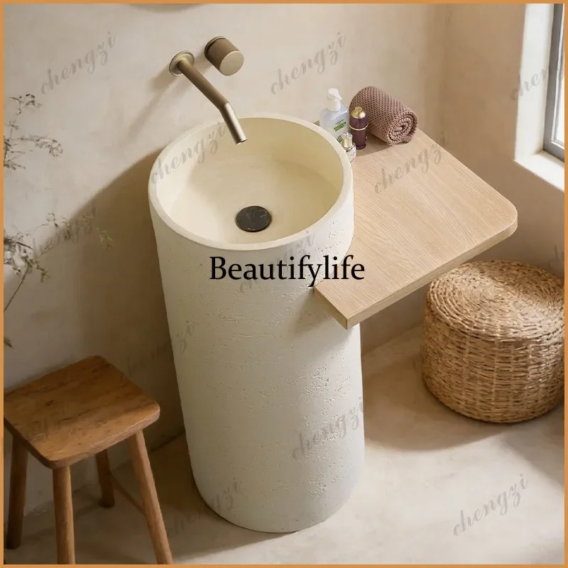 Y136  medieval wabi wind cylindrical column basin cream wind integrated wash basin toilet washbasin art basin