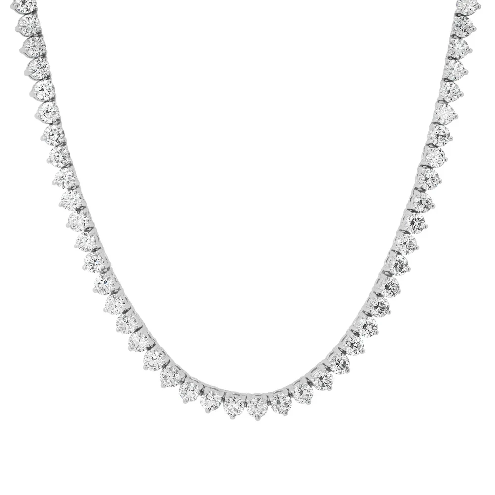 

TKJ 925 Sterling Silver Round Cut Cubic Zirconia Diamond Tennis Necklace for Women Noble Jewelry