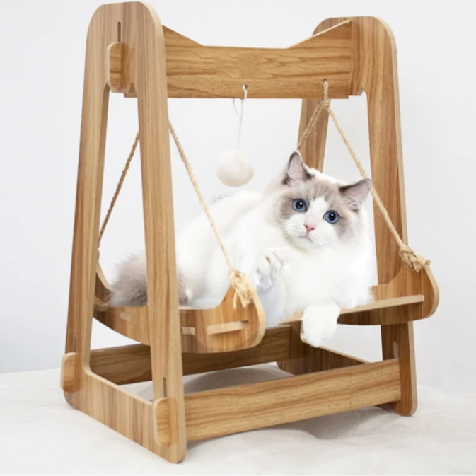 

Sustainable Solid Pine Wood Cat Bed Small Pet House For Cats And Dogs Swing Bed Design