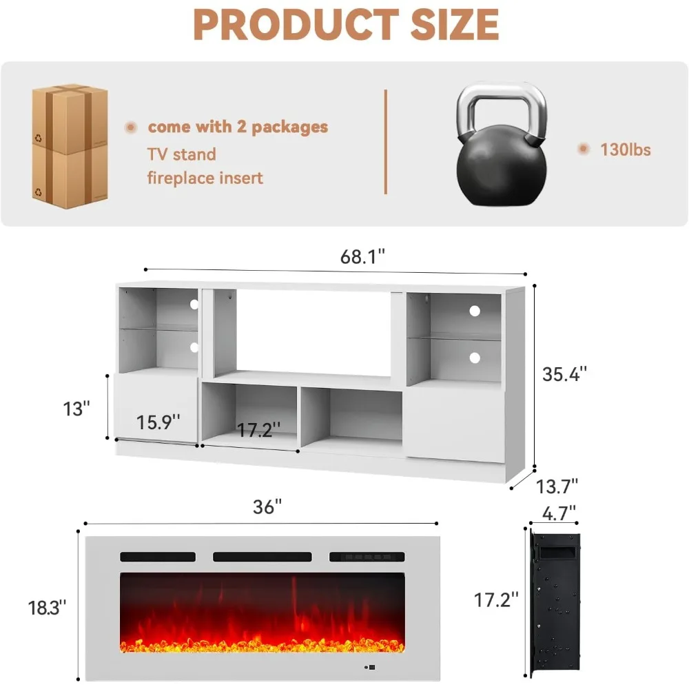 مركز ترفيهي حديث مع 36 مدفأة و6 أرفف وخزائن لأجهزة التلفاز حتى 80 - حامل تلفزيون أنيق للمسرح المنزلي