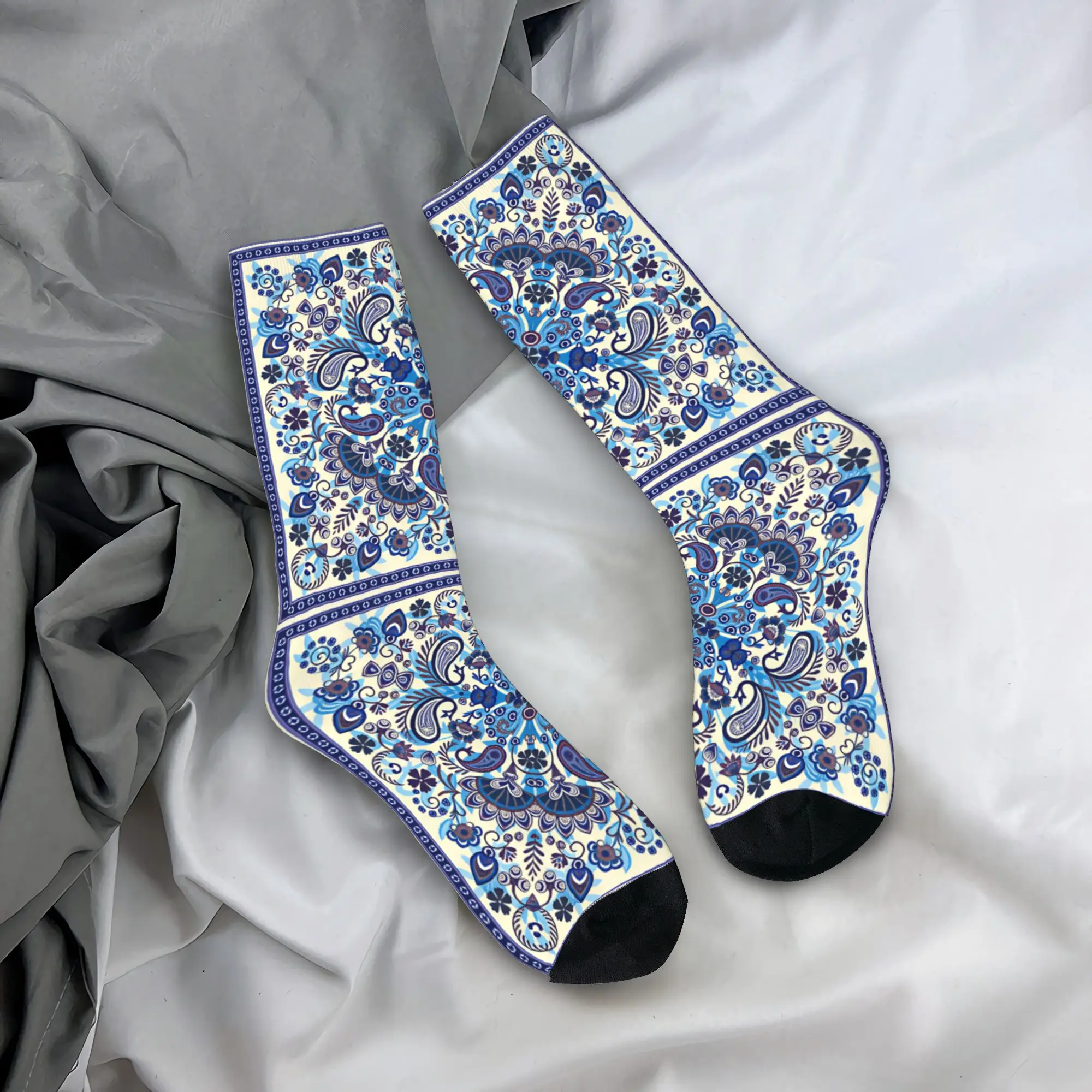 

Men's Socks Blue Paisley Pattern Stockings Winter Casual Quality Socks Design Cycling Anti Slip Socks