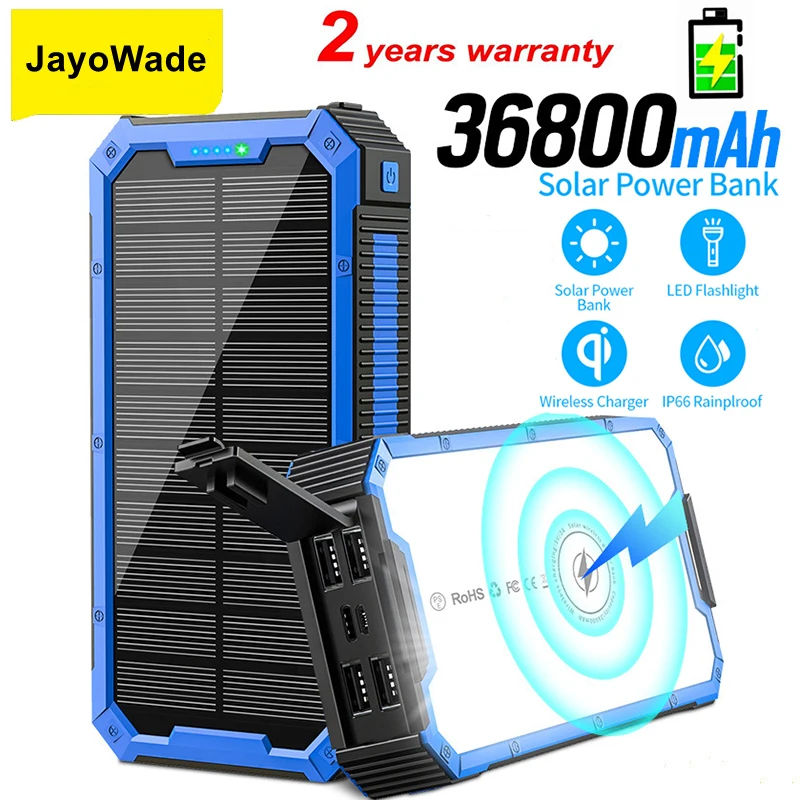 

JayoWade Outdoor Solar Power Bank Wireless Powerbank For iPhone 16 Xiaomi Samsung Portable Induction Charger 3A Fast Charging