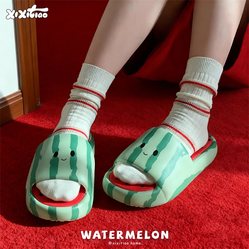 XIXITIAO Summer Cute Platform Slippers for Women Fashion Cartoon Watermelon EVA Soft Indoor Outdoor Anti-slip Sandals Home Shoes image 5