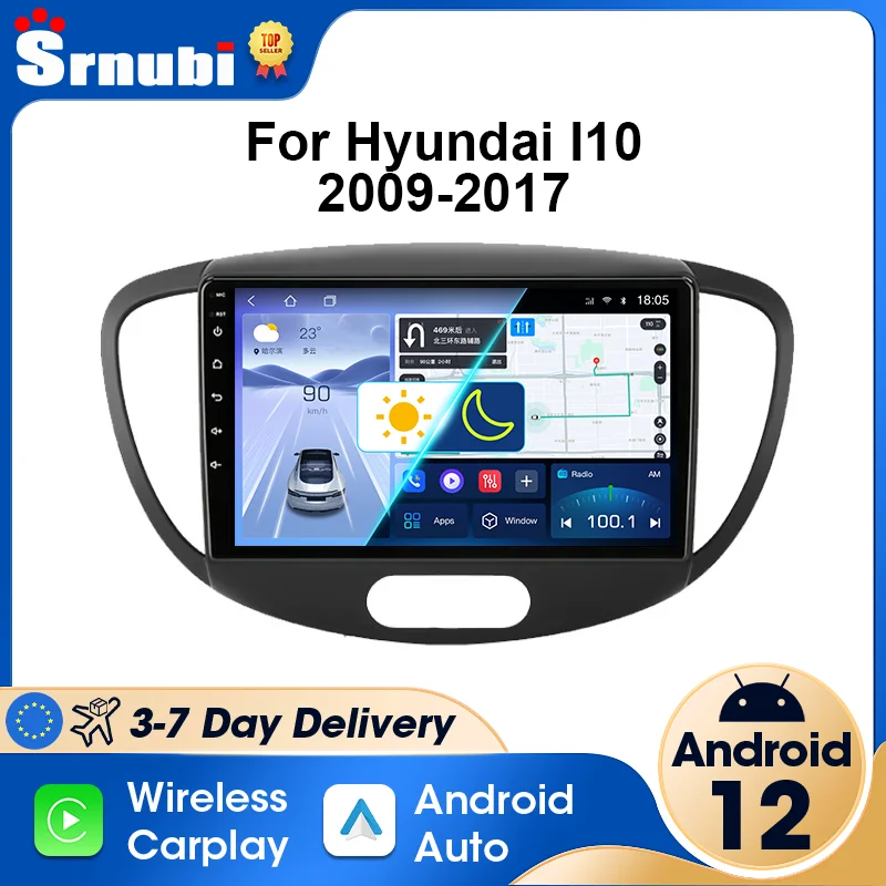 2 Din Android Wireless CarPlay Auto Car Radio Multimedia Player Stereo for Hyundai I10 2007-2013 GPS Navigation Head Unit Audio