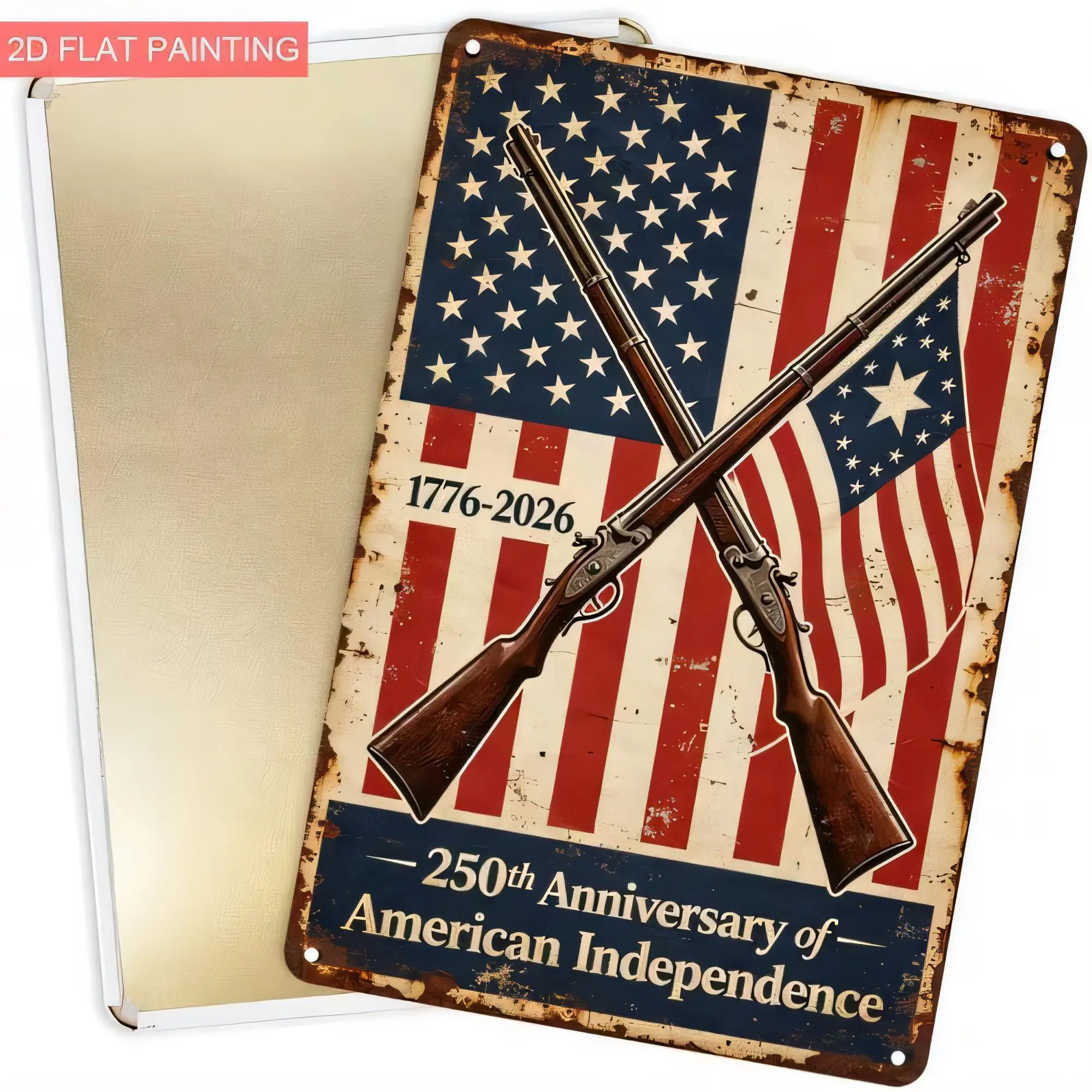Tin Sign 1776-2026 250th Anniversary of American Independence Retro Flag Patriotic Rifle Eagle Vintage Metal Wall Decor Plaque f