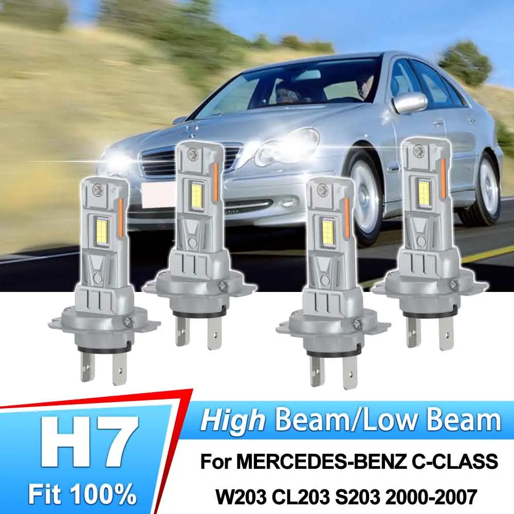 

2/4Pcs 200W Car Headlight H7 Auto LED Lamp Bulb Canbus 1:1 Size 6000K White For MERCEDES-BENZ C-CLASS W203 CL203 S203 2000-2007