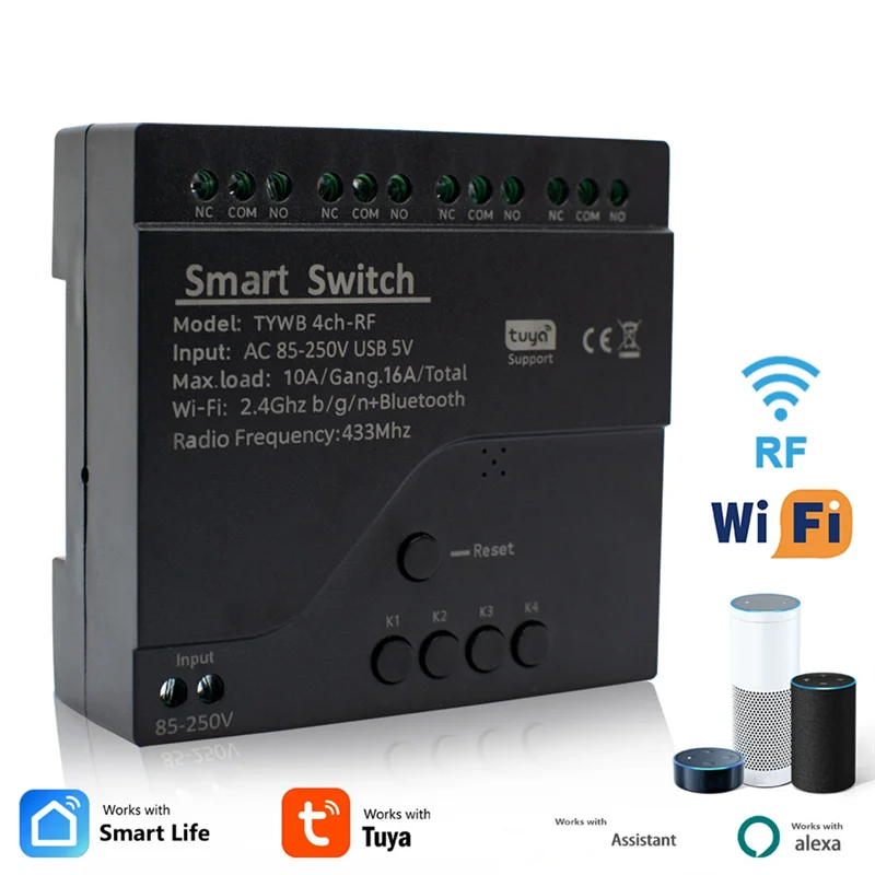

APPLIA-Tuya 4CH Wi-Fi умный релейный модуль переключателя контроля доступа приложение RF пульт дистанционного управления 433M работает с Alexa Google Home