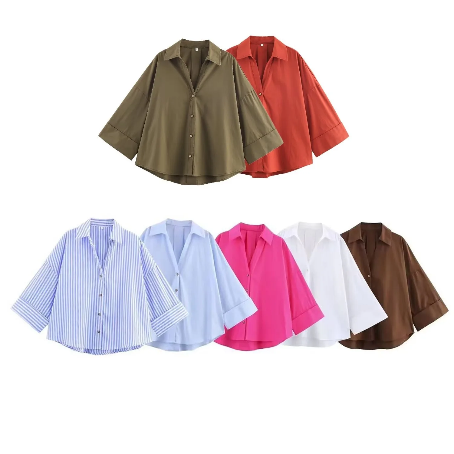 

Withered Fashionable Loose Sleeved Poplin Comfortable Long Sleeved Lapel Shirt Blouses Women's Clothes Shirts Tops