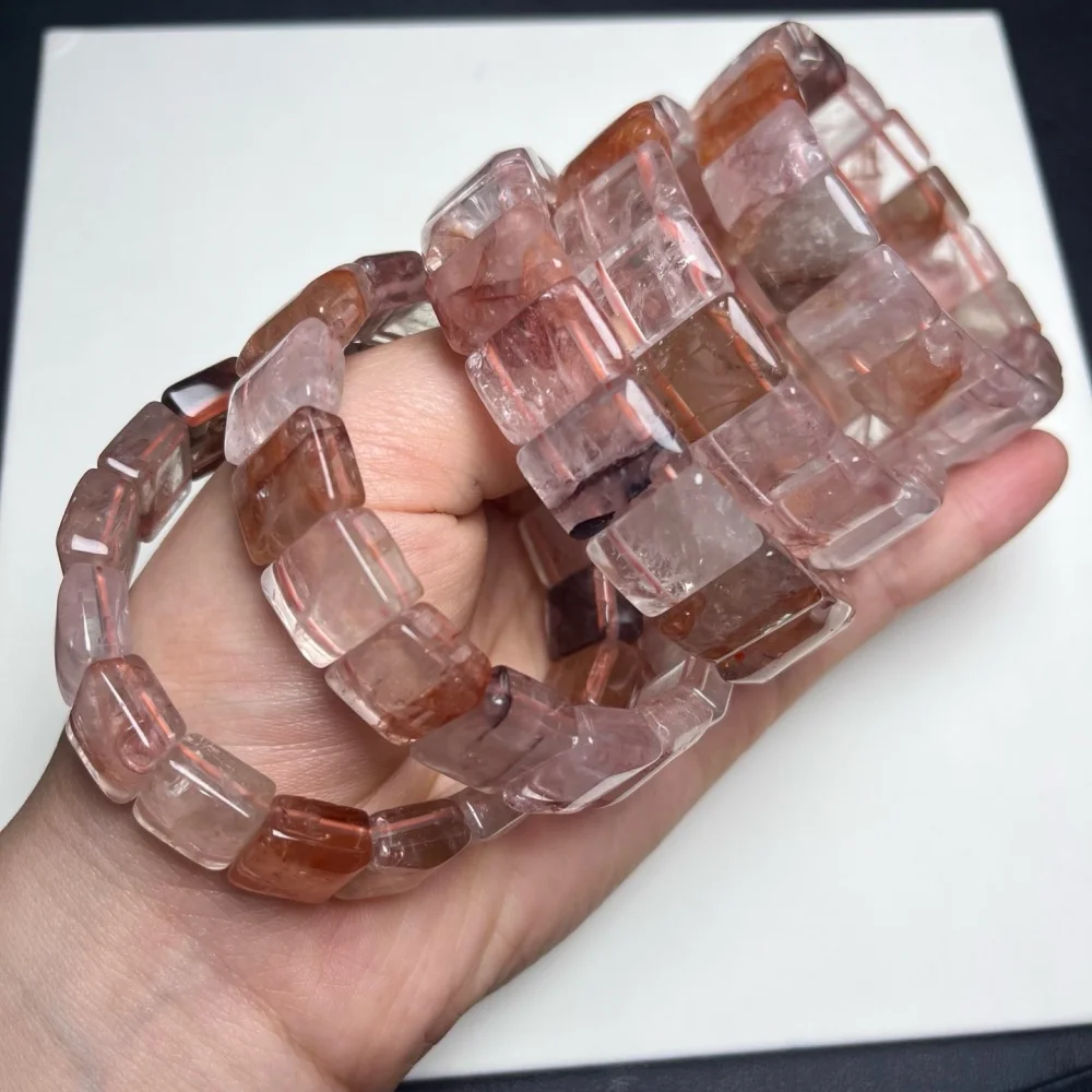 12-16mm 1PC Natural Red Fire Quartz Hematoid Bangle Fashion Healing Fengshui Handmade Fine Jewelry Real Crystal Bracelet