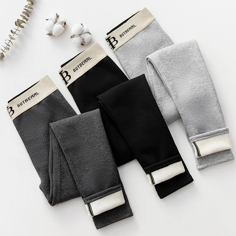 Women's Autumn Winter Fleece Lined B Letter Waistcoat Lamb Velvet Leggings Slimming Vertical Stripes Outdoor Wear Base Layer ...