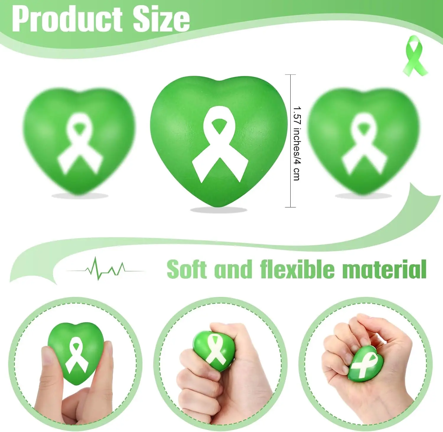 200 Pcs Mental Health Awareness Items Gifts Bulk Green Ribbon Balls