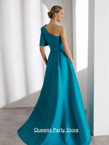 Imagen 2 del producto Vestidos de fiesta de boda elegantes, vestido de noche árabe sencillo personalizado con un hombro y flores, vestido de satén para madre de la novia