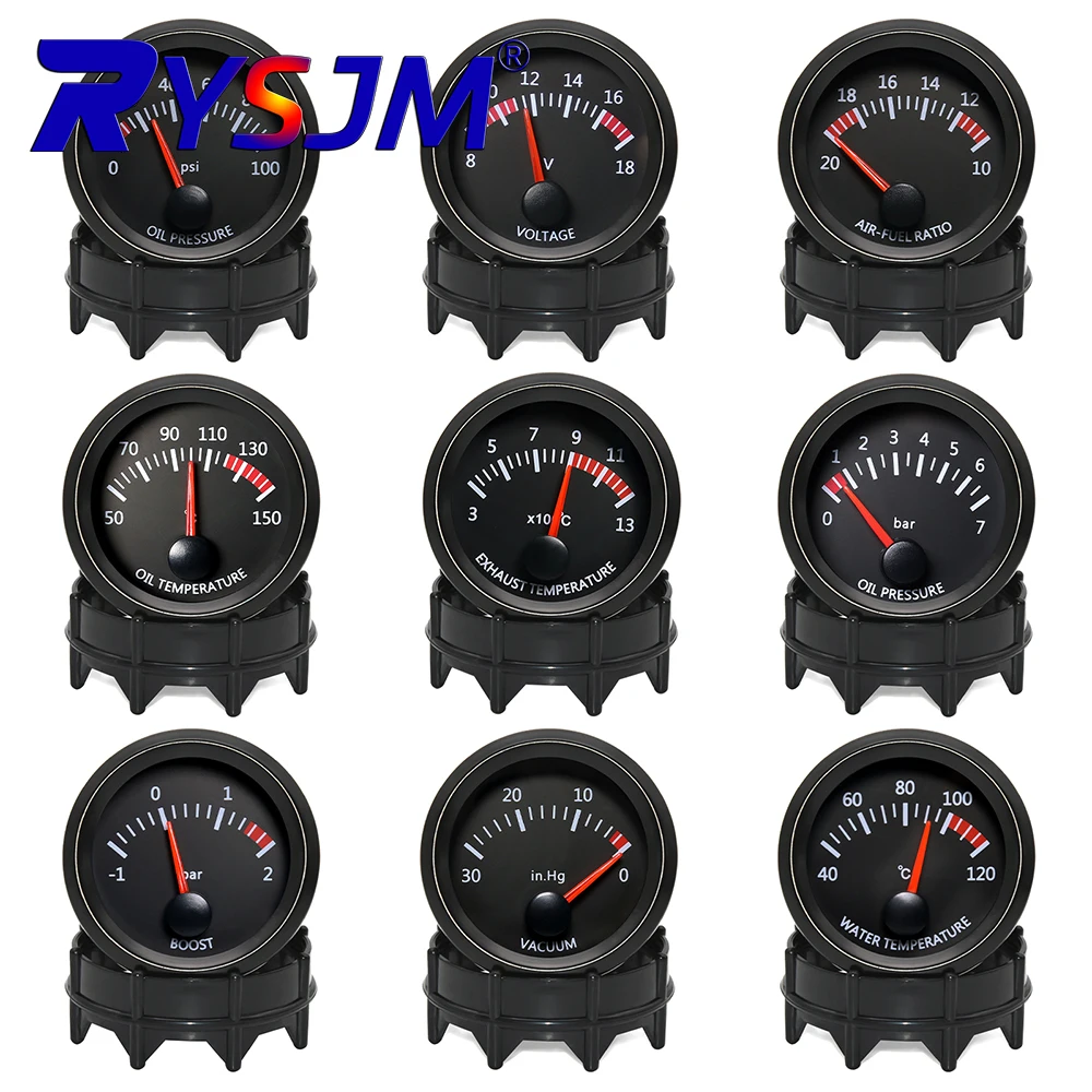 100% 2 Inches 52mm 12V Car Gauge Water Temp Oil Temp Oil Press PSI/Bar Voltmeter Boost Gauge Exhaust Temp Gauge With Sensor