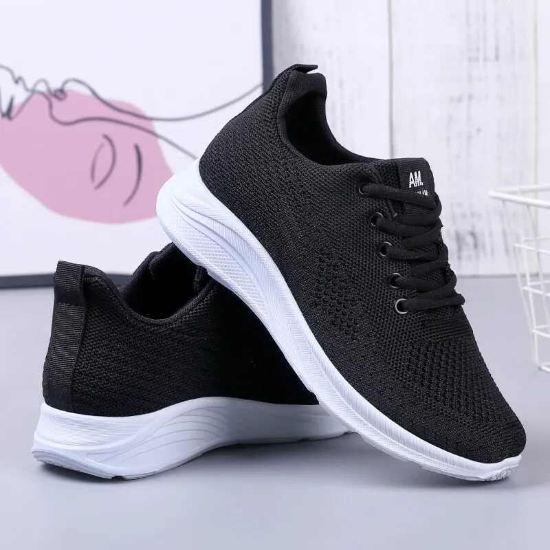 Lente Nieuwe Dames Vliegende Weave Mesh Sport Casual Lichtgewicht Zachte Zool Hardloopschoenen