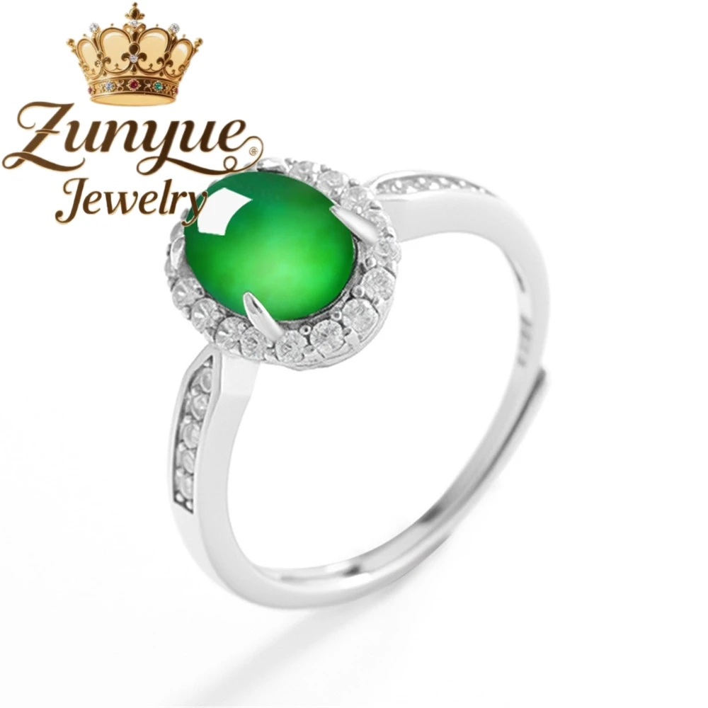 خاتم فضة S925 عالي الجودة من اليشم الطبيعي على شكل حرف A وسطح بيضاوي، خاتم اليشم من النوع الجليدي، نمط نسائي، عصري قابل للتعديل #1