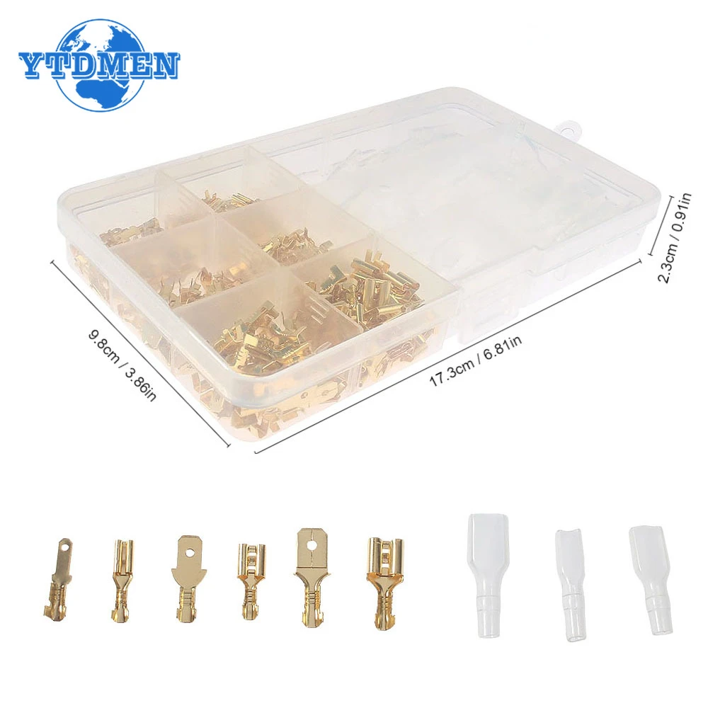 270PCS 2.8/4.8/6.3mm Crimp Terminal Insulated Seal Electrical Wire Cold Pressed Reed Terminals Connector Kit Gold