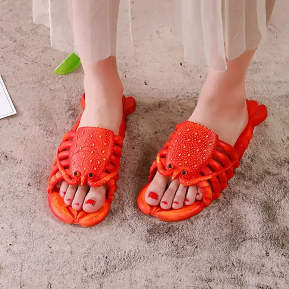Unique Non-Slip Lobster Slippers PVC Funny Cartoon Shrimp Slippers Beach Wear Shoes Soft Sole Slippers Women Men Outdoor