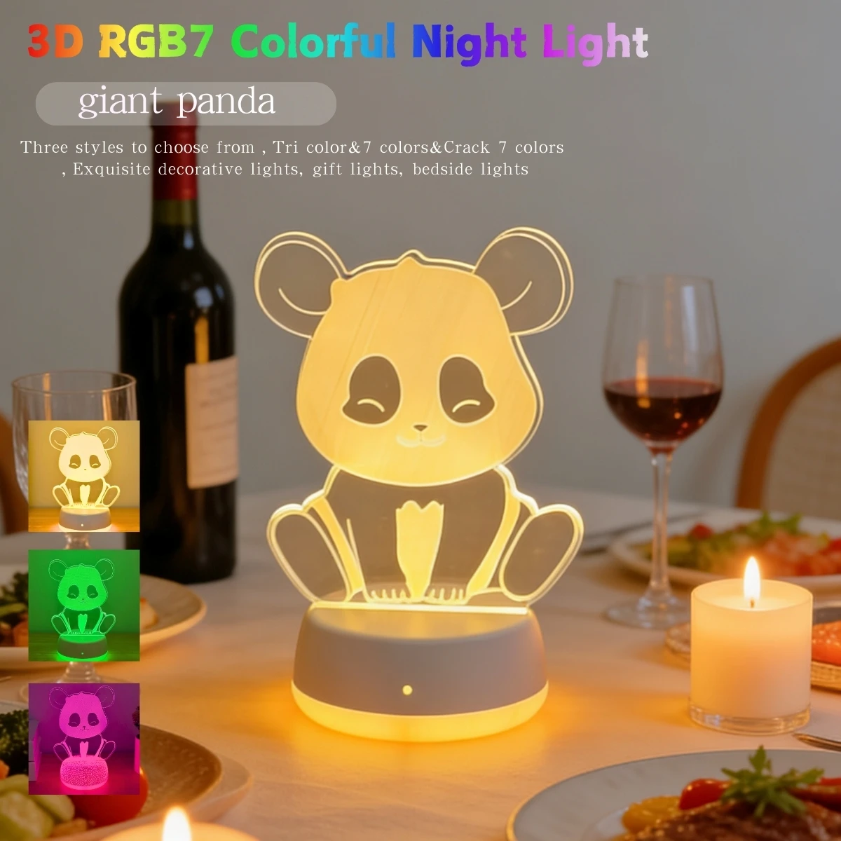 

Vision 3D Panda Ночник Многоцветный USB-питание Декоративный светильник Светодиодная настольная лампа