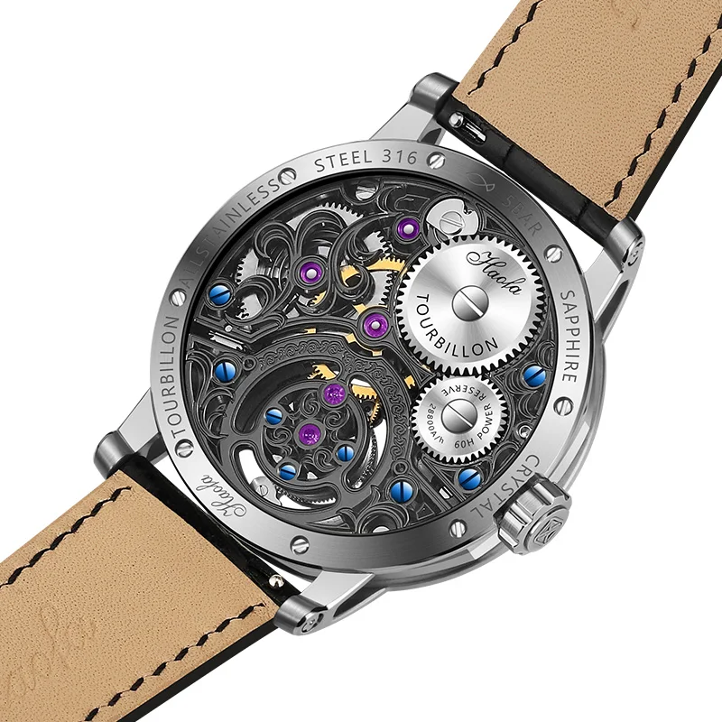 Haofa Manual Tourbillon Watch for Men Skeleton Moonphase Mechanical Movement Mens Watch Sapphire Business Casual Wristwatch 1939