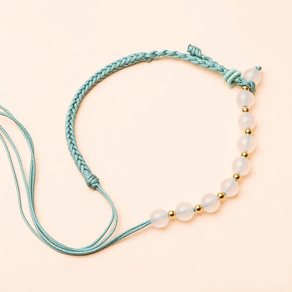 

Women Chinese Style Adjustable Braided Lucky Hand Rope With Beads 6 mm Red Blue Elegant Happy Stone Girl's Making DIY Bracelet