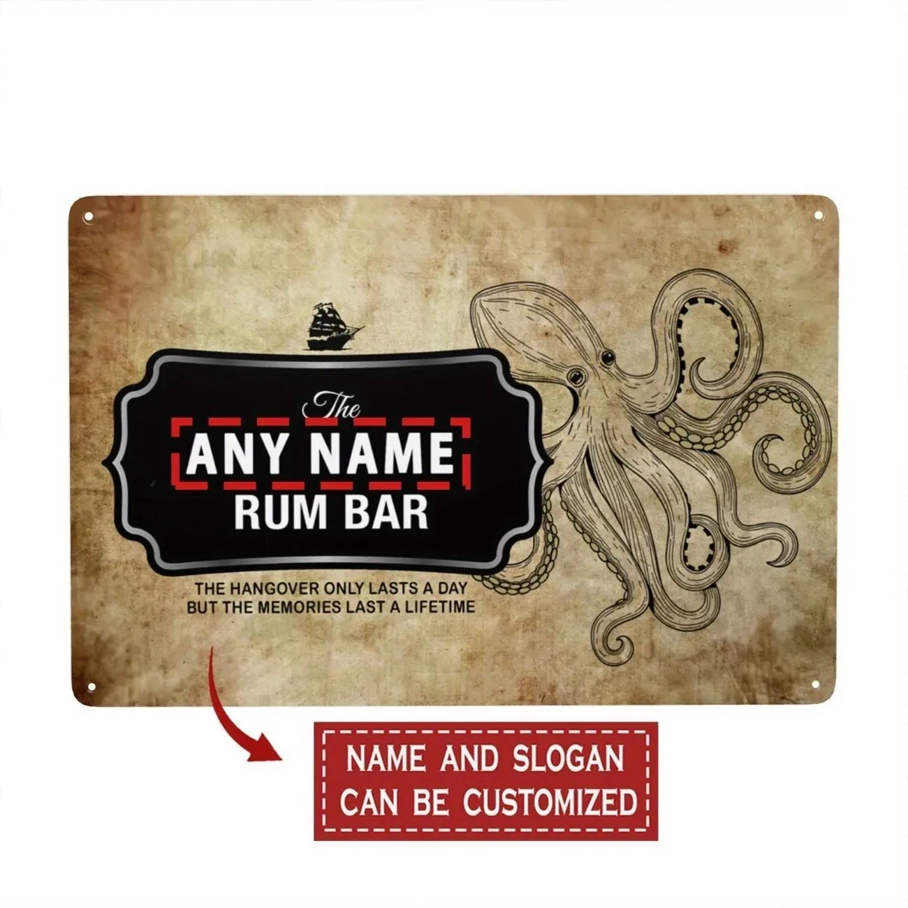 Letrero de metal de aluminio con ron especiado vintage personalizado, 30 × 20 cm, decoración de pared personalizada para el hogar, bar, pub, licor, salón, decoración interior