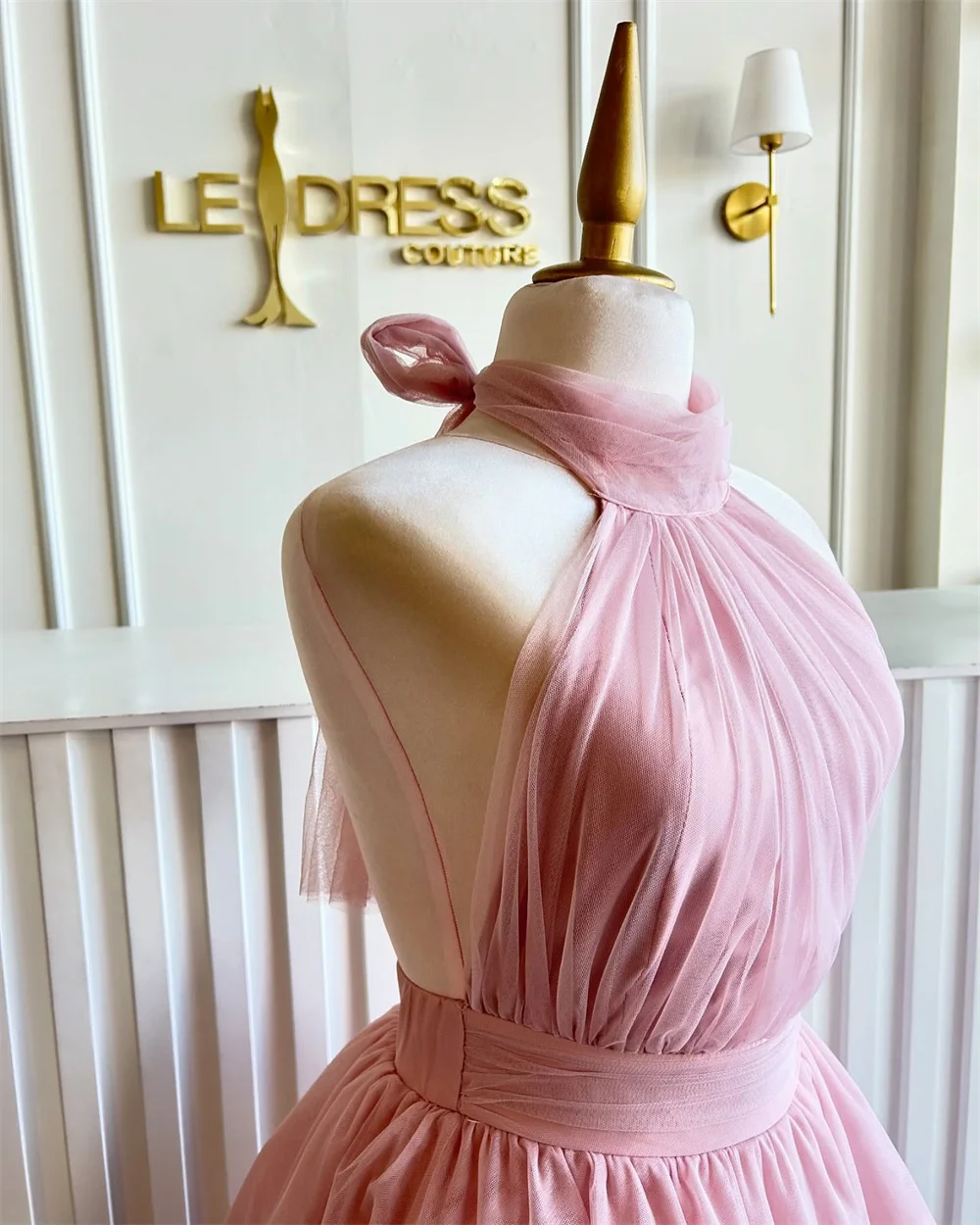 Bella Customized Multi-Layered A-line Mesh Fabric robes de soirée Halter Neck Sleeveless Party Dresses Ankle-Length Prom Dress image 6