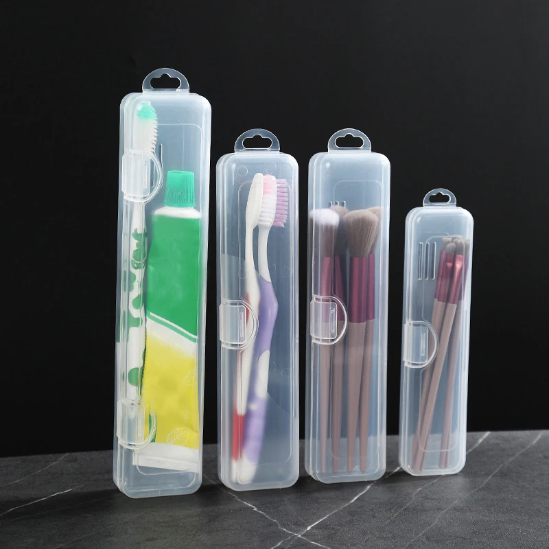 Organizador portátil de brochas de maquillaje, vajilla transparente con cubierta, caja de almacenamiento, accesorios de cocina, 1 unidad