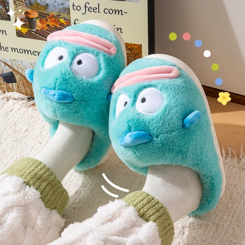 

Funny Fish Cotton Slippers For Women In Winter 2024 New Indoor Home Warm Man Cotton Shoes Cartoon Plus Velvet Hairy Slippers