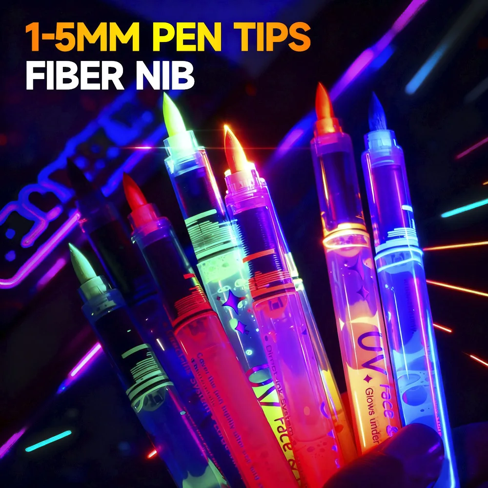 

8/12 color set luminous body painting pen, washable, facial graffiti makeup pen, erasable, holiday party atmosphere luminous pen