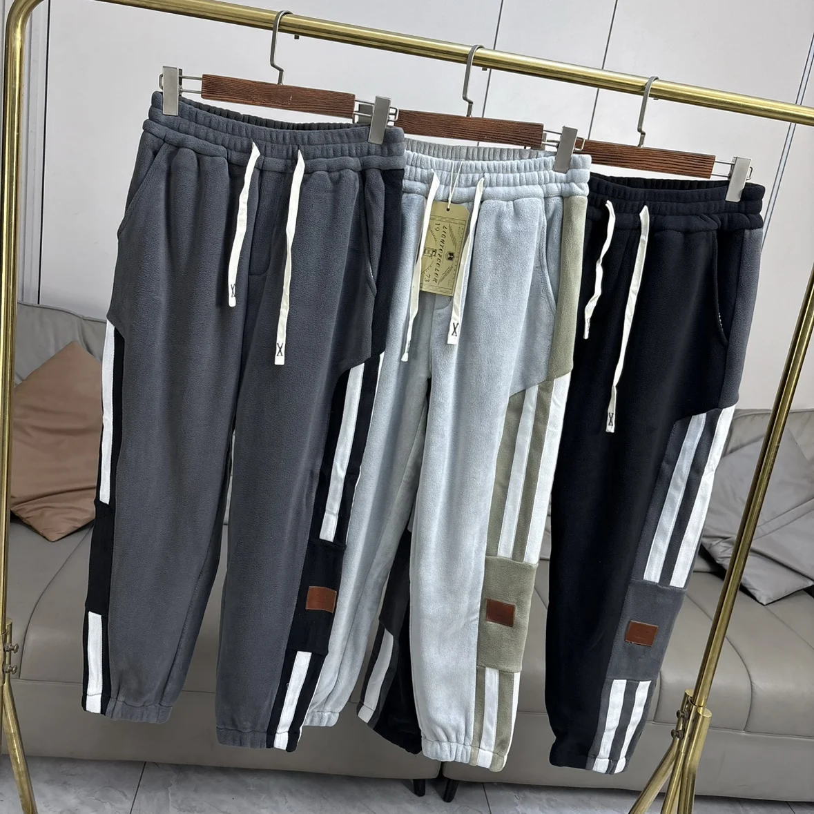 

Мужские повседневные брюки Thiened Fce, осенне-зимние, теплые, не объемные, с эластичным поясом и шнурком, для отдыха, современные, стильные