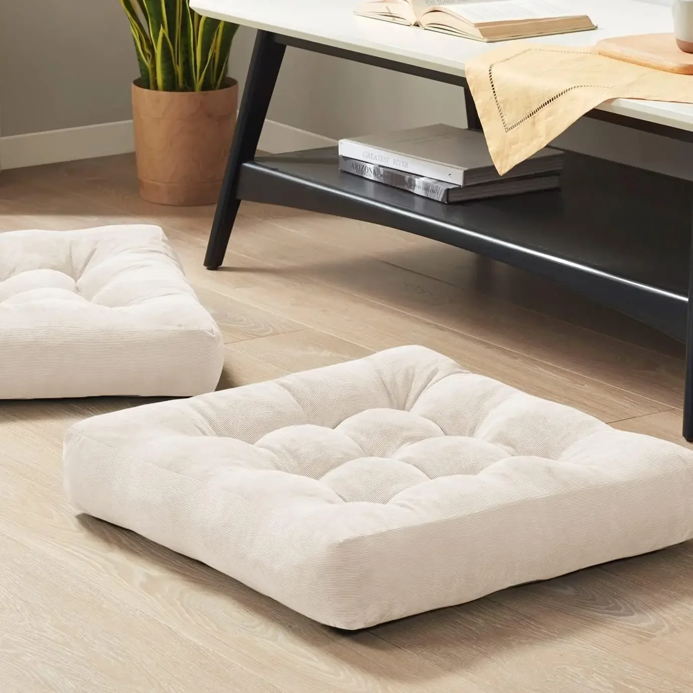 

Floor Pillow Set of 2, Square Large Pillows Seating for Adults, Tufted Corduroy Cushion for Balcony Outdoor Tatami Living Room