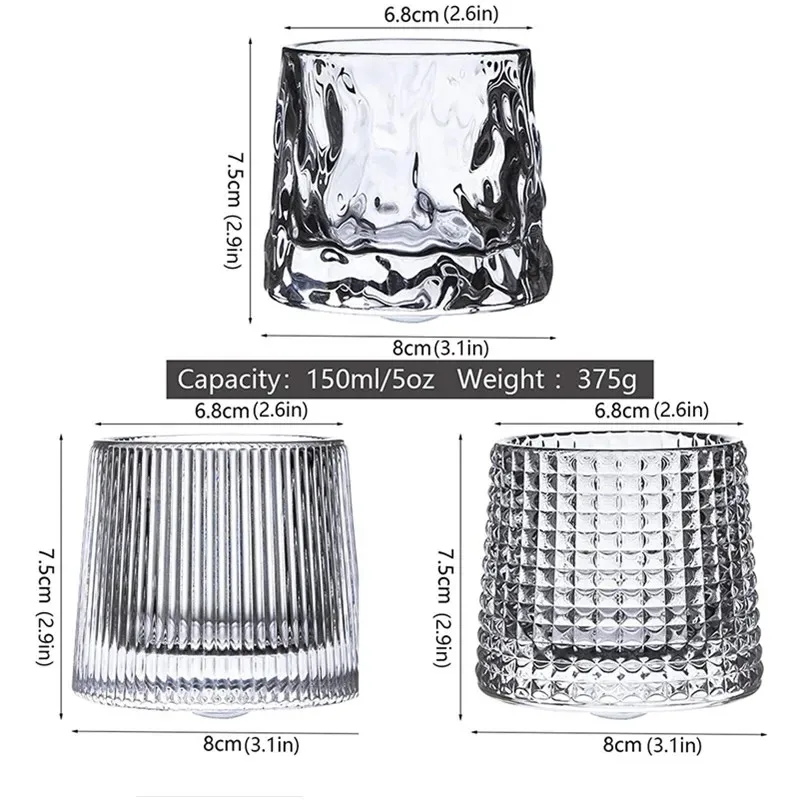 Crystal Whiskey Glasses Tumbler Rotatable Old Fashioned Glass Cup Juice Drink Coffee Wine Cup for Bar Home Christmas Gifts