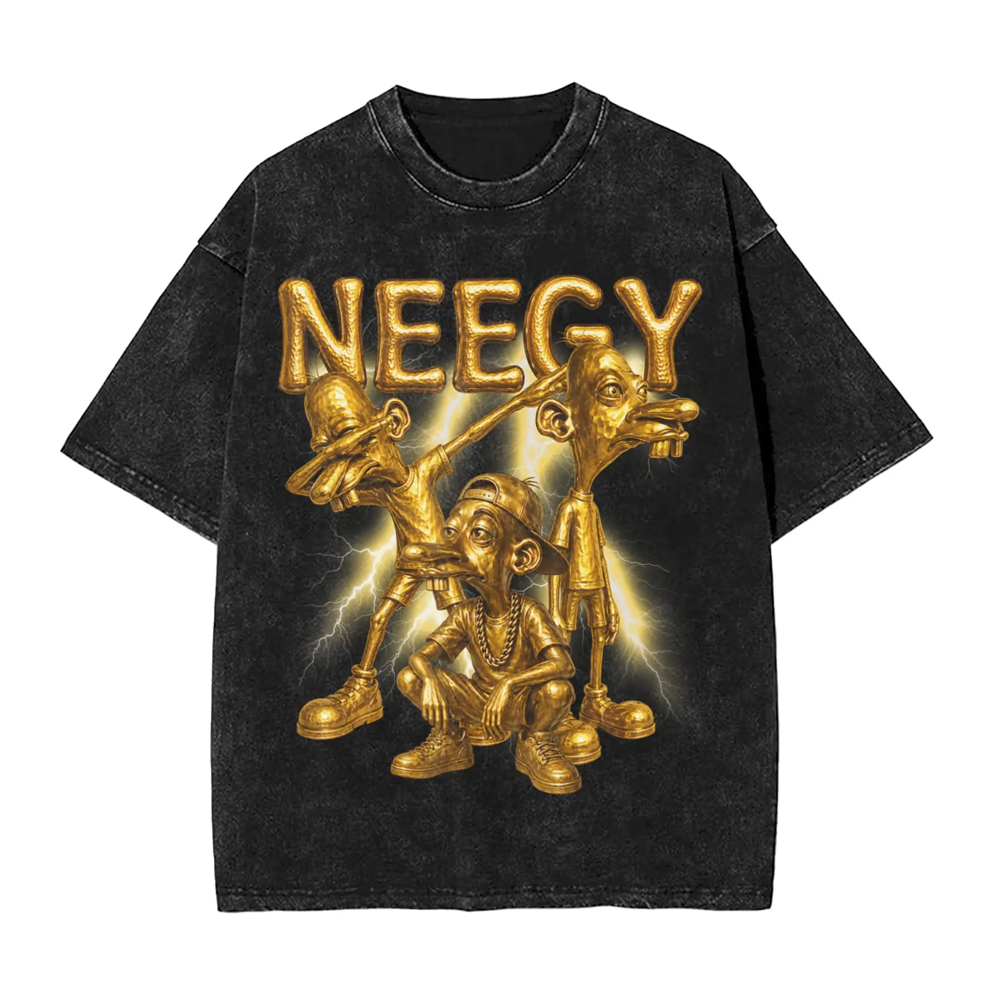 Neegy Meme Bootleg Style Golden Kids Funny Joke T Shirt Washed Oversize T-Shirt  Casual for Men Women Tops Streetwear Tee Shirt