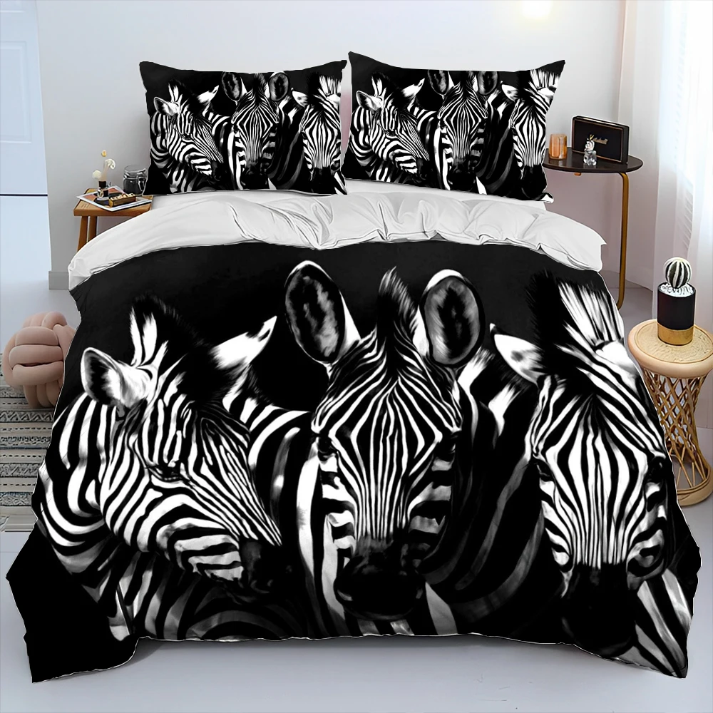 3D Wild Animal Zebra Comforter Bedding Set,Duvet Cover Bed Set Quilt Cover Pillowcase,King Queen Size Bedding Set Adult Kid Gift