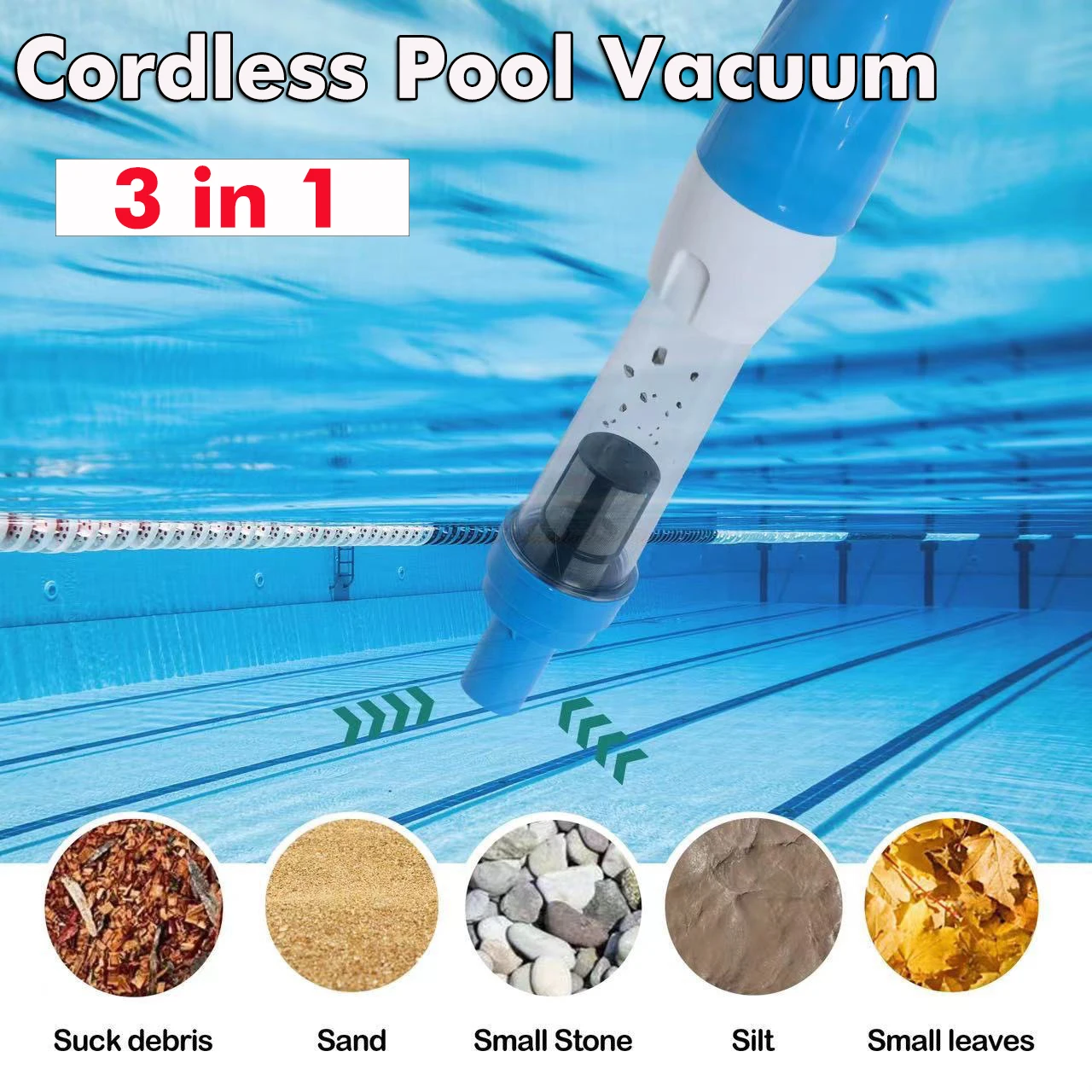 

3 in 1 Wireless Handheld Rechargeable Pool Vacuum Cleaner for Spas Hot Tubs Small Pools with Automatic Immersion Detector 3Heas