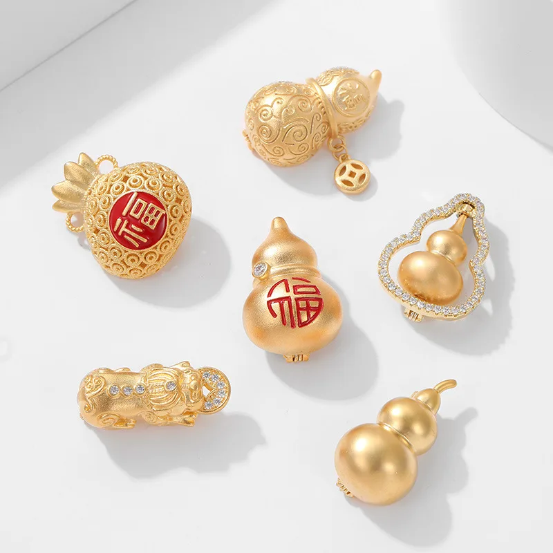 Ancient-style golden "Fu" character money bag brooch, high-end new Chinese-style Fu Lu exquisite coat, suit and accessory